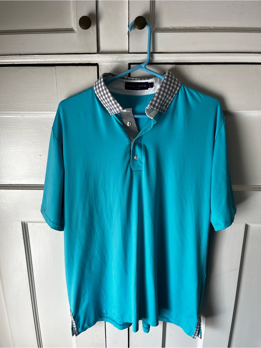 Alial Fital Turquoise Polo with Gingham Trim - Men’s Size L